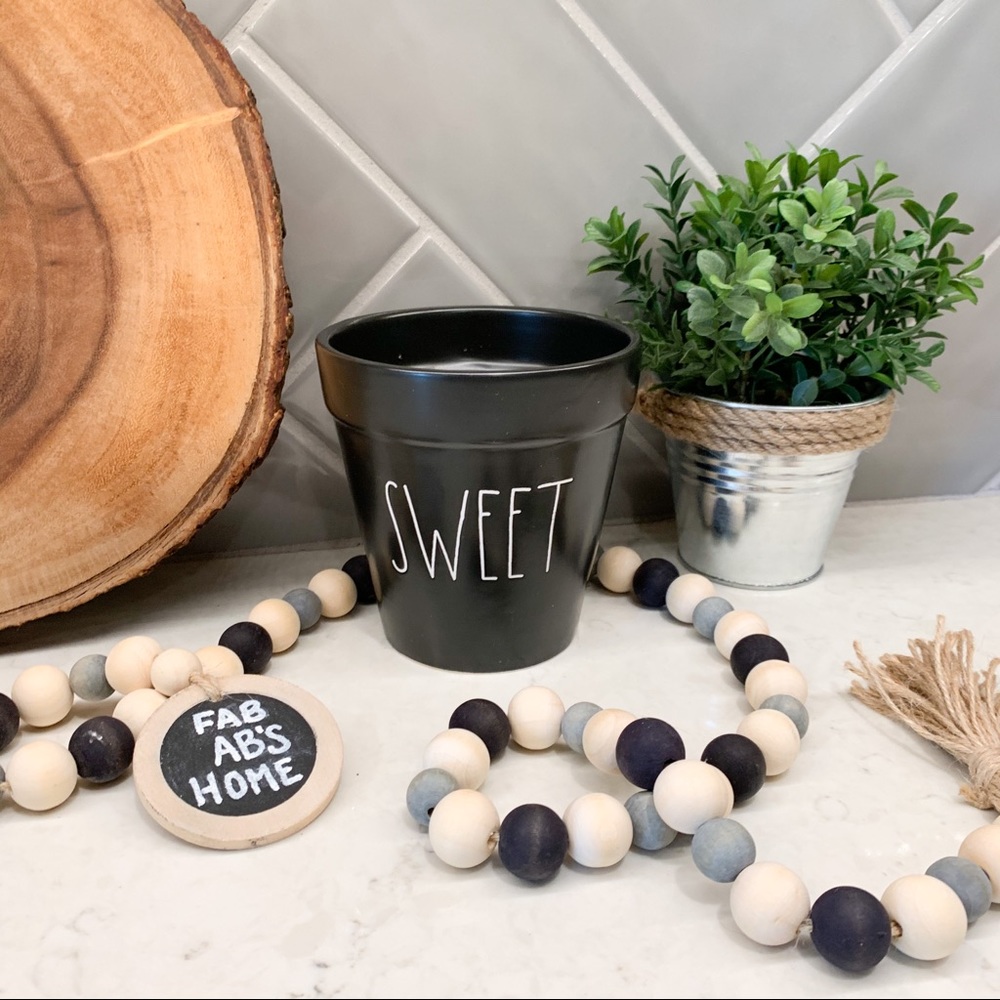 Rae Dunn SWEET Black Flower Pot White Writing